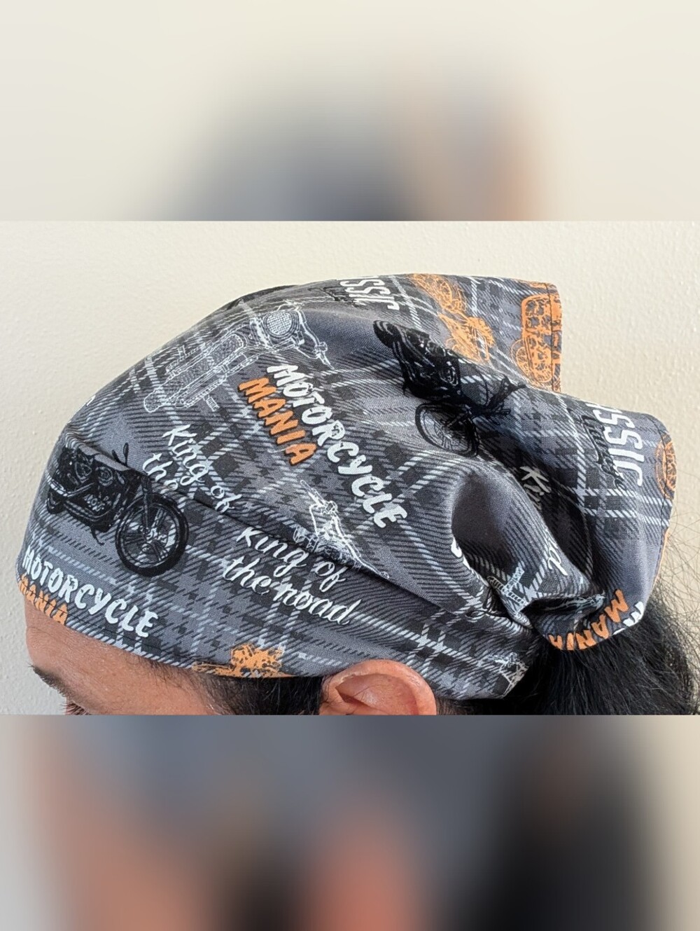 Motorcycle Mania Gray & Orange Printed Headscarf